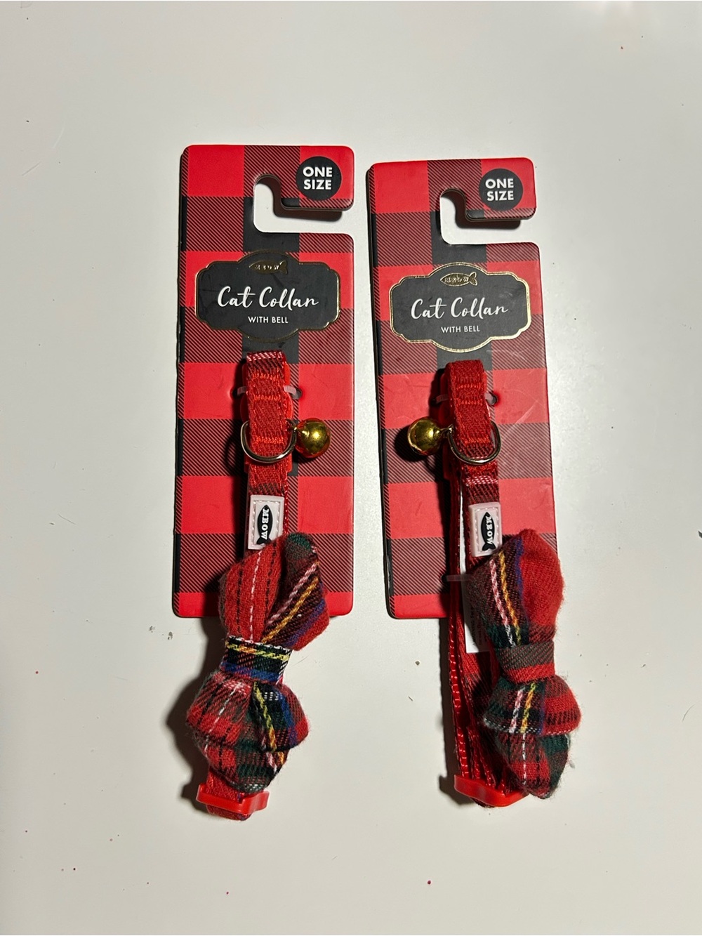 Cat Collar with Bell - Breakaway cat collars 2 pack Red Plaid Bow (One Size)